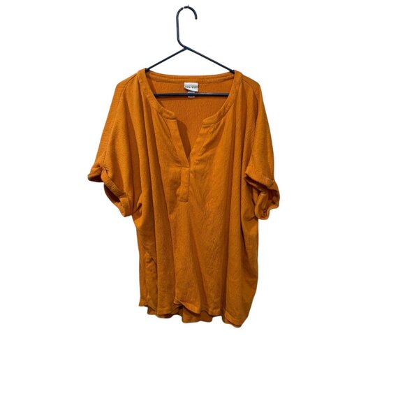 Ava & Viv Womens mustard yellowTextured V-Neck Blouse Size 4X Lightweight & Rela - Picture 1 of 4